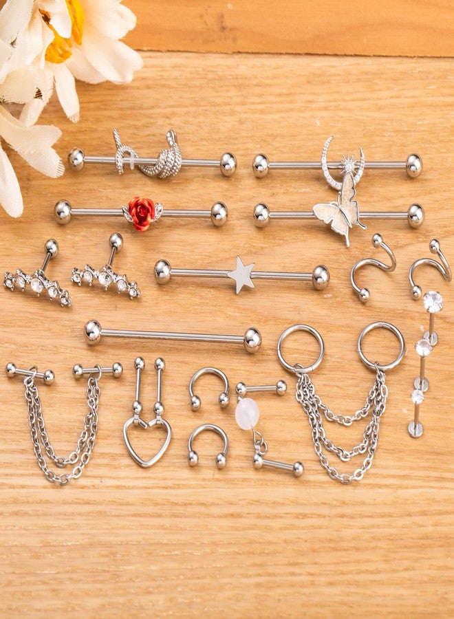 NICEIGHT 20Pcs 316L Stainless Steel Industrial Barbell Earring Cartilage Earring Helix Tragus Studs Conch Daith Piercing Jewelry S - Image 2